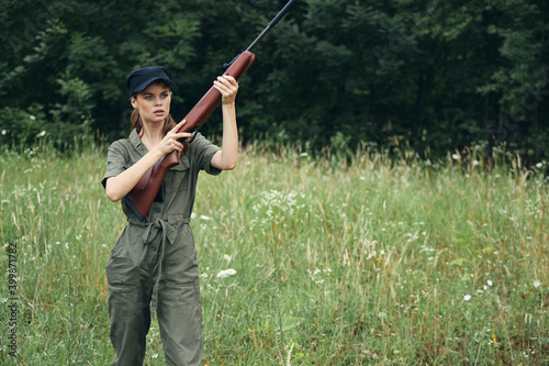 Woman Weapons outdoors fresh air hunting black cap 