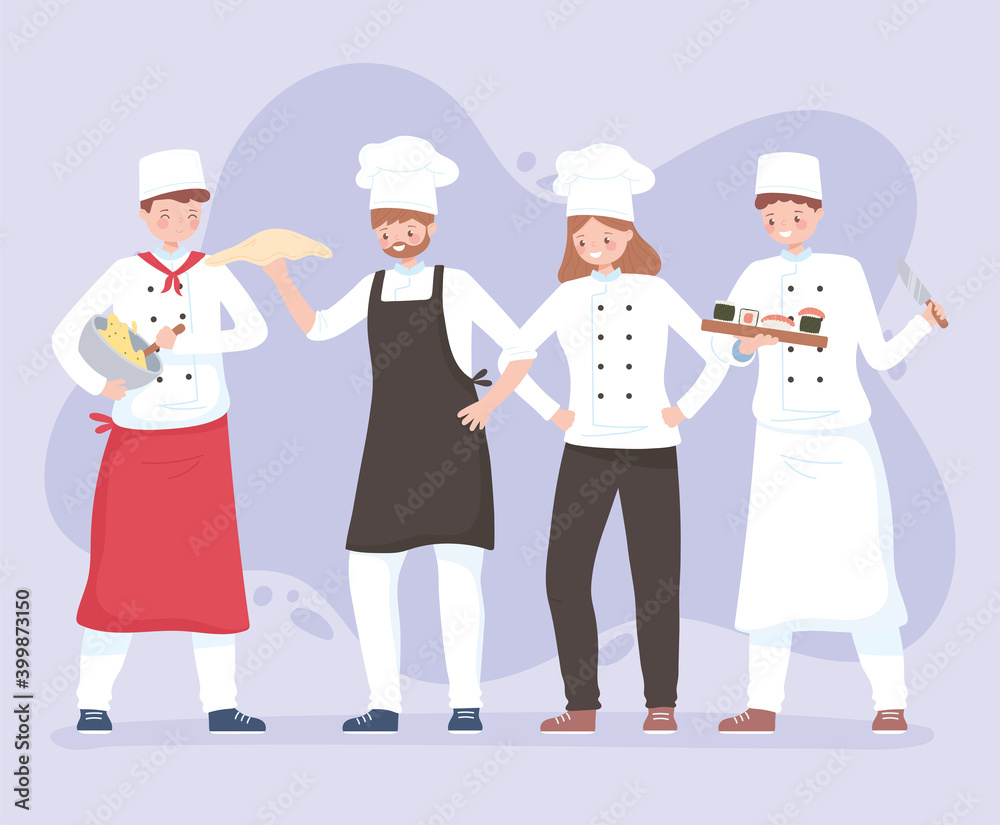 chefs characters men and women workers in apron and hats chefs characters men and women workers in apron and hats