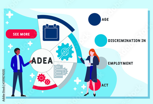 Vector website design template . ADEA  - Age Discrimination in Employment Act  acronym. business concept background. illustration for website banner  marketing materials  business presentation  online
