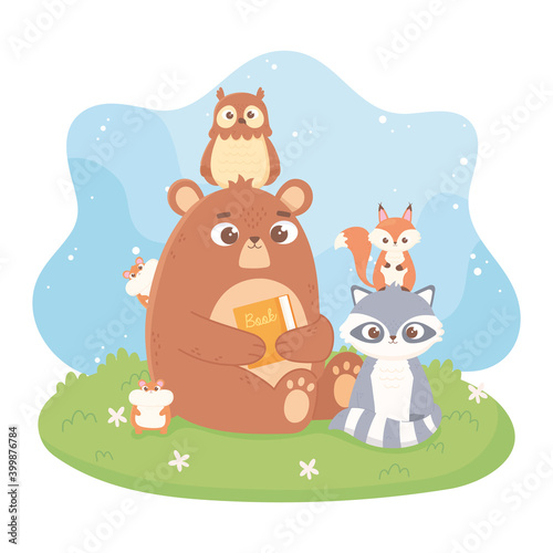 cute animals bear owl raccoon hamster squirrel cartoon © Stockgiu