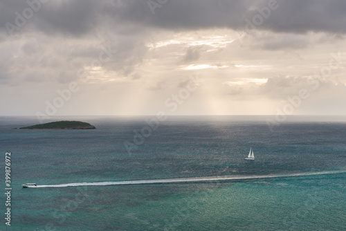 Aerial view of Marigot bay seen from Fort Louis overlook, Sint Marteen photo