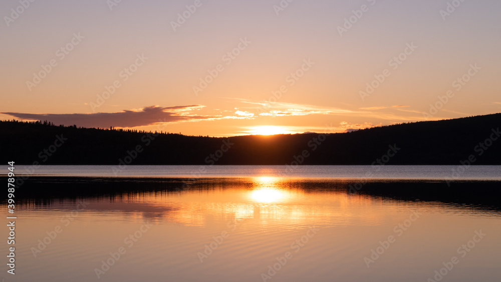 Beautiful sunset on the lake Touladi in the Temiscouata national park, Canada