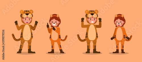 Fototapeta Naklejka Na Ścianę i Meble -  Boy and girl wearing tiger costumes character vector design. Presentation in various action with emotions. no10