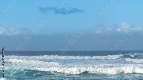 Panoramic view of waves at the Atlantic Ocean at the north shore side of S  o Miguel island  Azores  Portugal