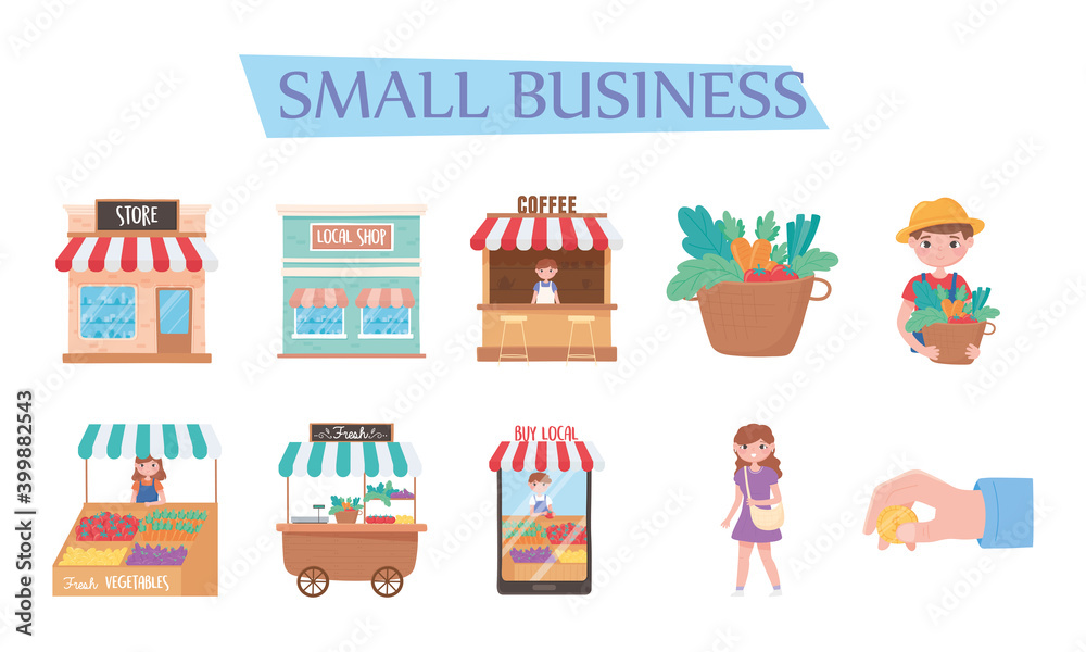 Fototapeta premium support local business, icons buy from local shops marketing
