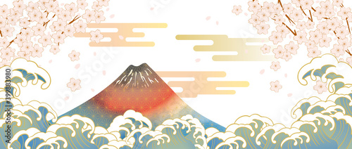 富士山と波の日本　浮世絵イメージ