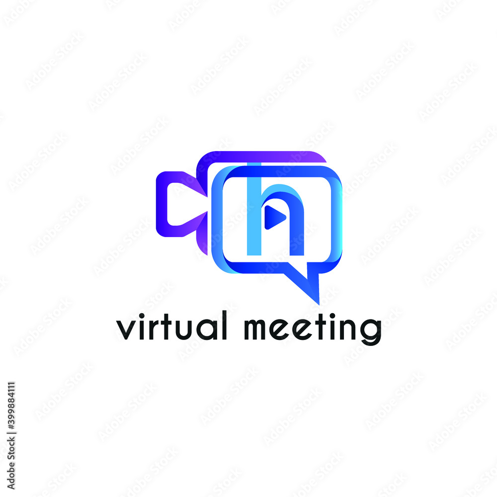 Initial letter h with video call camera chatting icon for online meeting logo concept Initial letter h with video call camera chatting icon for online meeting logo concept