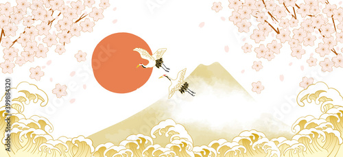 富士山や桜のある日本（東京）の街並み