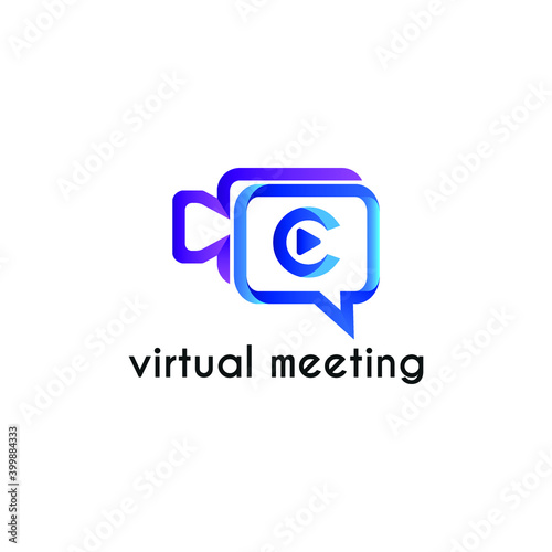Initial letter u with video call camera chatting icon for online meeting logo concept