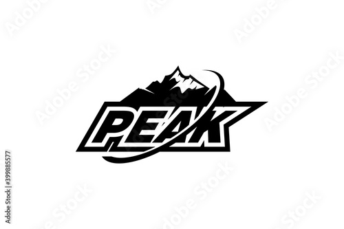 Mountain logo outdoor emblem circle - adventure wildlife pine tree forest design, hiking exploration nature, camping basecamp campfire alpine himalaya.