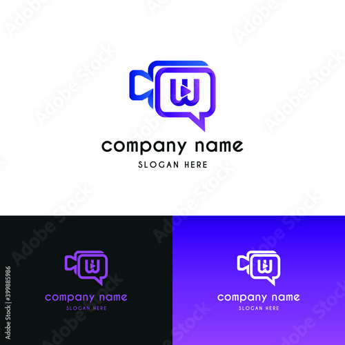 Initial letter w with video call camera chatting icon for online meeting logo concept