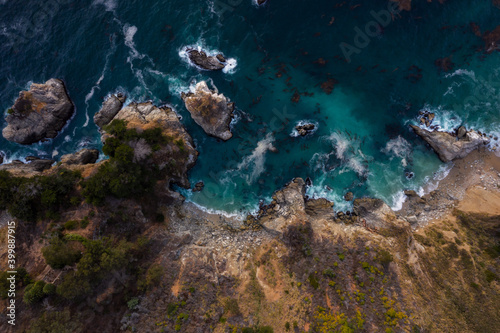 Aerial view on the coastline at pacific ocean