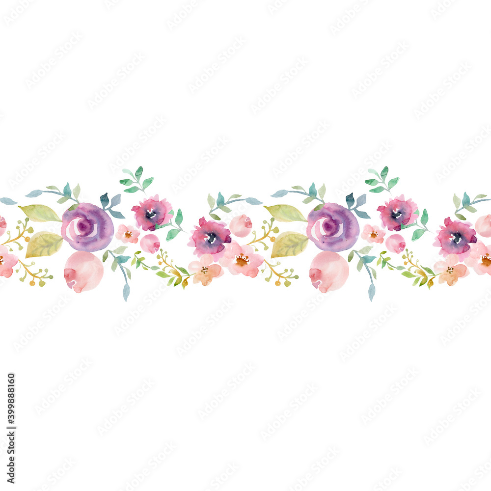 Floral seamless watercolor frame border