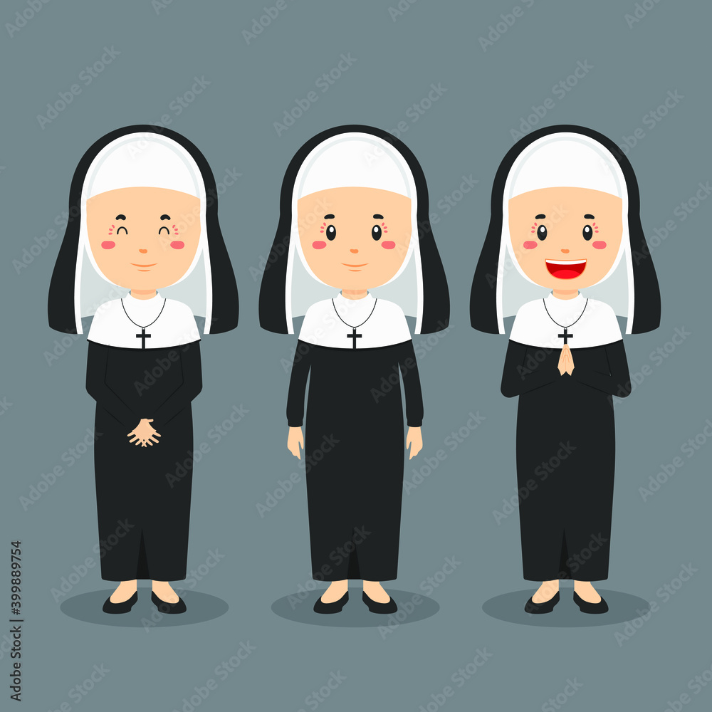 Catholic Nun Character with Various Expression Catholic Nun Character with Various Expression