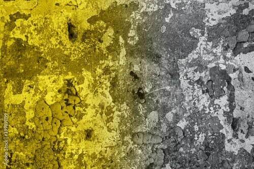 Fototapeta Naklejka Na Ścianę i Meble -  Metal rusty surface in trendy colors 2021- yellow and gray.