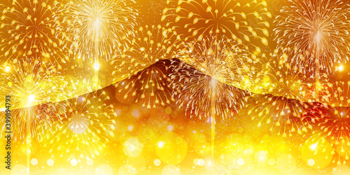 新年　富士山　花火　背景