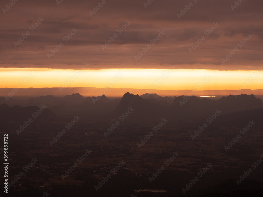 charming sunrise sky limestone mountain landscape at  at Pha Nok An cliff. Phu Kradueng