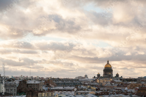 Cityscape of Saint Petersburg with folden dome of St. Isaac's Cathedral