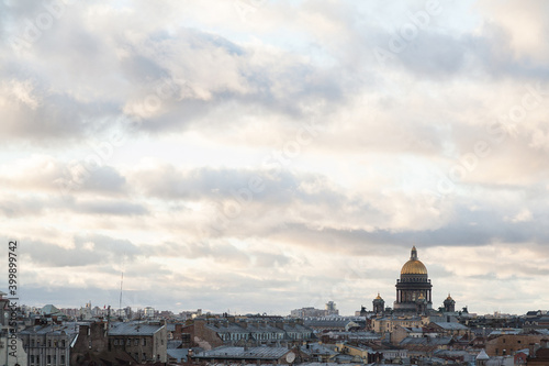 Cityscape of Saint Petersburg with folden dome of St. Isaac s Cathedral