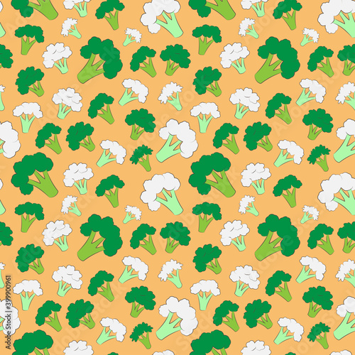 Vector broccoli and cauliflower seamless pattern, background for design.