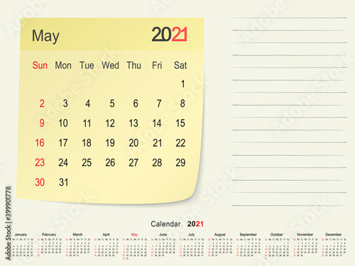 May 2021 Calendar Paper Note Design