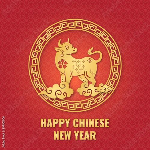 Happy Chinese New Year 2021. illustration with Chinese zodiac symbol the year of metal ox.