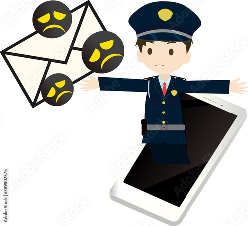 迷惑メールをブロックするアプリケーションのイラスト(男)