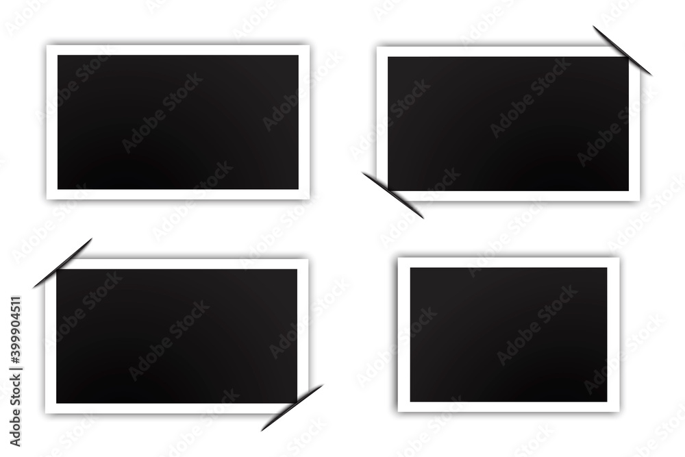 Black four photos in retro style on white background. Vintage card with folded corners. Vector template. Stock image. EPS10. Black four photos in retro style on white background. Vintage card with folded corners. Vector template. Stock image. EPS10.