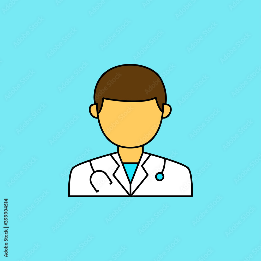 Simple male doctor avatar vector illustration isolated on blue background. Linear color style of doctor icon