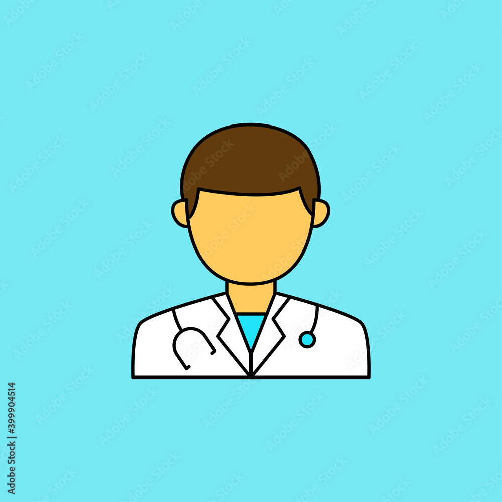 Simple male doctor avatar vector illustration isolated on blue background. Linear color style of doctor icon Simple male doctor avatar vector illustration isolated on blue background. Linear color style of doctor icon