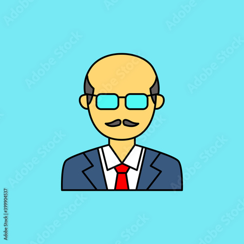 Simple mature man avatar with bald head vector illustration isolated on blue background. Linear color style of mature man icon