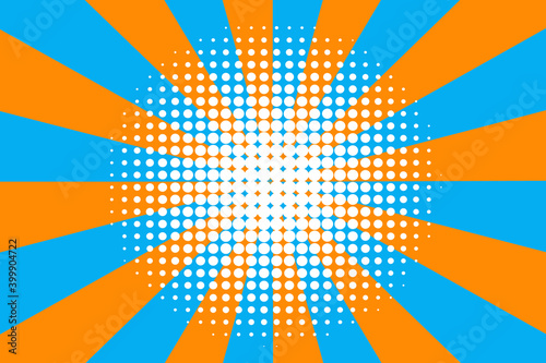 Abstract orange blue rays for wallpaper design. Bright star. Vector design. Explosion background. Stock image. EPS10.