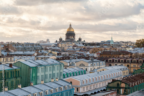 The dome of St. Isaac's Cathedral rises above the rooftops of St. Petersburg