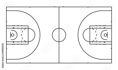 basketball court markings lines. Outline basketball playground top view. Sports ground for active recreation. Vector © RNko