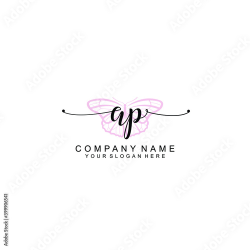 Initial AP Handwriting  Wedding Monogram Logo Design  Modern Minimalistic and Floral templates for Invitation cards  