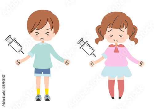 我慢して注射をうける子供セット