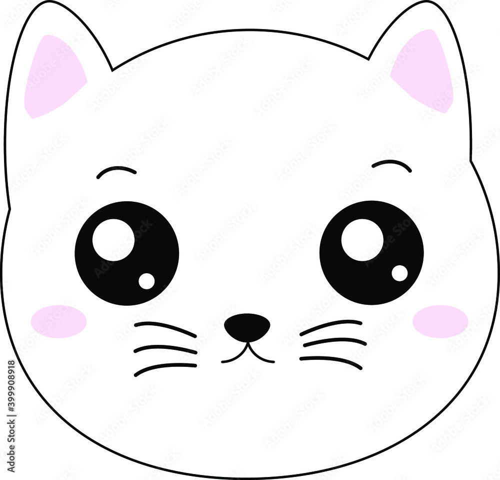 Cute white cat pink ears vector illustration isolated on a white background Cute white cat pink ears vector illustration isolated on a white background