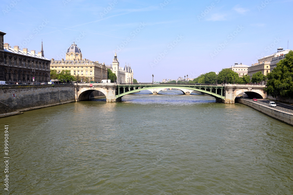 View of the Seine river embankment in the center of Paris