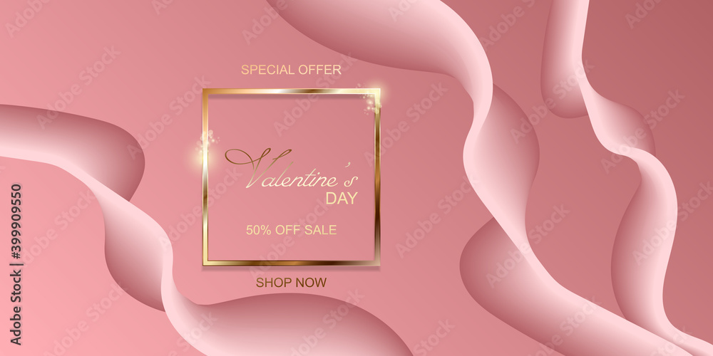 Happy Valentines Day sale banner on pink background