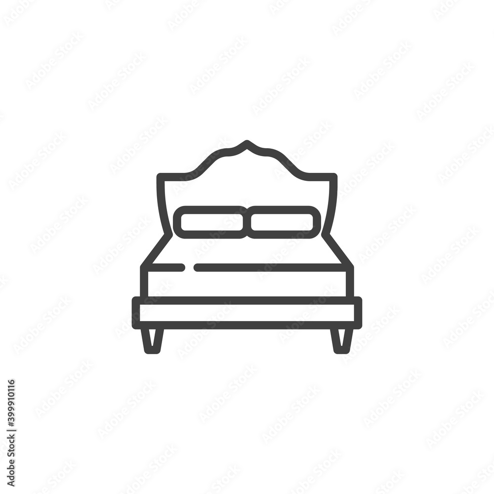 King size bed line icon. linear style sign for mobile concept and web design. Double bed outline vector icon. Symbol, logo illustration. Vector graphics King size bed line icon. linear style sign for mobile concept and web design. Double bed outline vector icon. Symbol, logo illustration. Vector graphics
