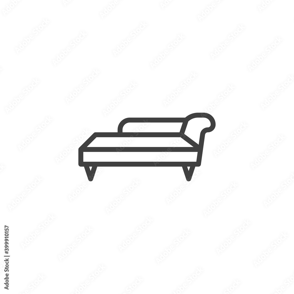 Chaise lounge line icon. linear style sign for mobile concept and web design. Sofa furniture outline vector icon. Symbol, logo illustration. Vector graphics Chaise lounge line icon. linear style sign for mobile concept and web design. Sofa furniture outline vector icon. Symbol, logo illustration. Vector graphics