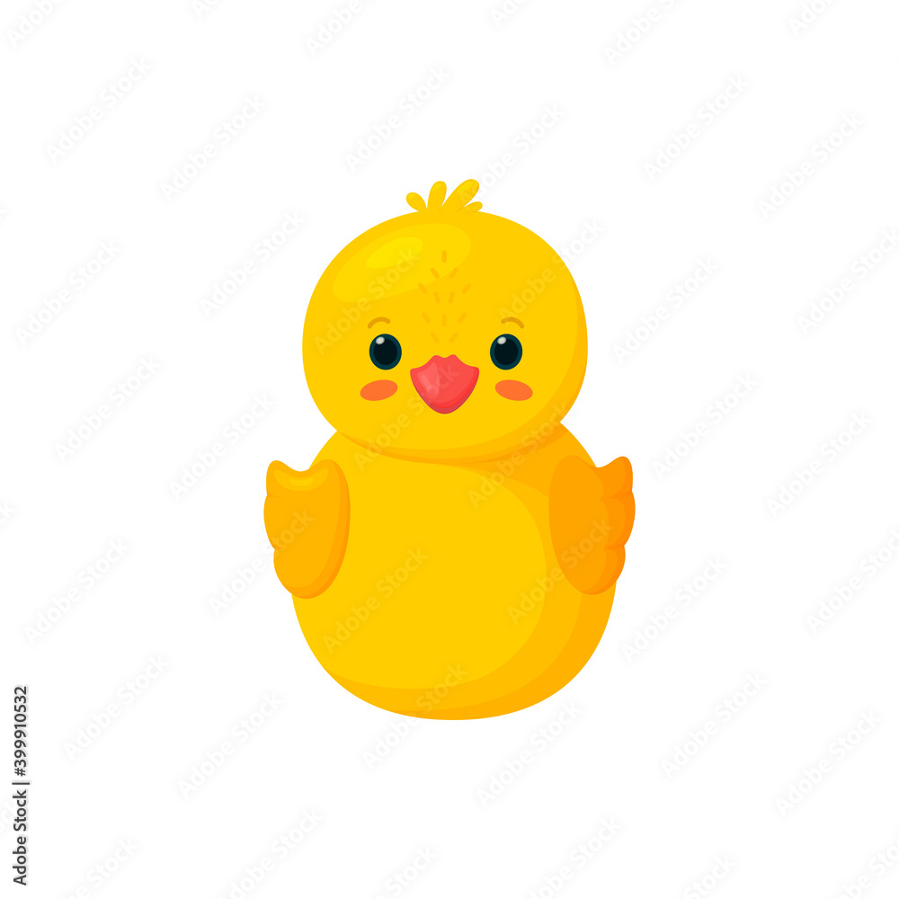 Rubber duck isolated in white background. Front view of yellow plastic