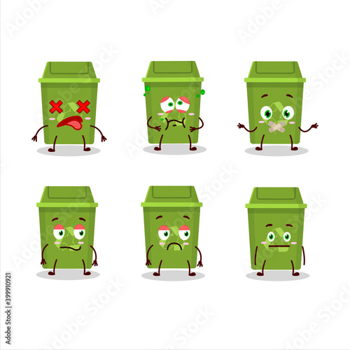 Recycle trash can cartoon character with nope expression