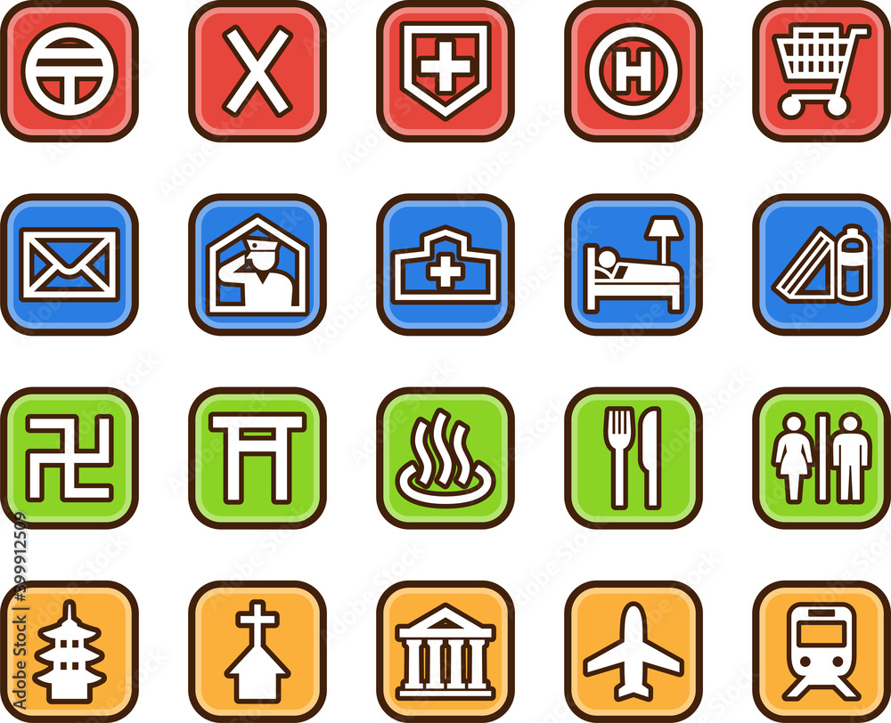 地図記号ピクトグラムセット アプリ風ver Stock Vector Adobe Stock