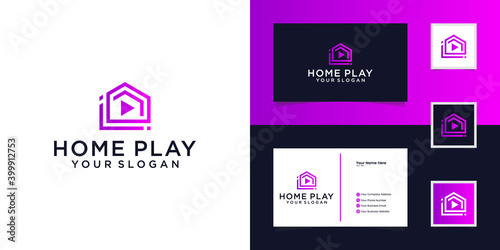 House and Media Play Button for Content Creator Production Logo Design and business card