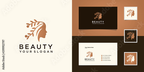 woman beauty face and natural hair logo and business card