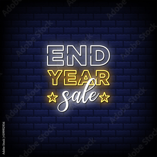 End year sale typography neon signs style text
