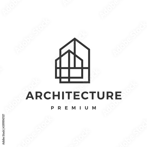 architecture house interior home outline logo vector icon illustration