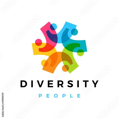 diversity people overlapping color logo vector icon illustration