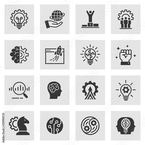 Innovation icon set. Collection of technology, success, startup, artificial intelligence and more. Vector illustration.